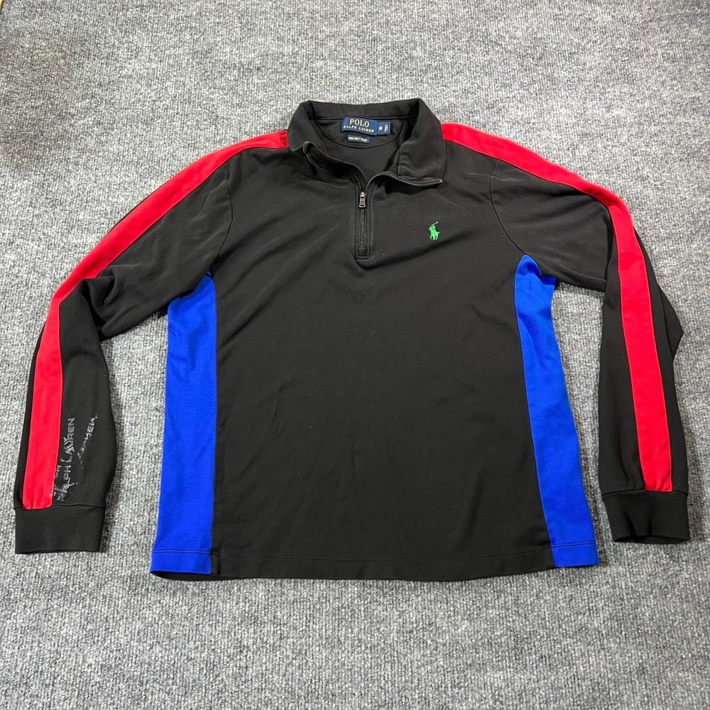 Polo Ralph Lauren Mens Quarter Zip Pima Soft Touch Colorblock Pullover Black M